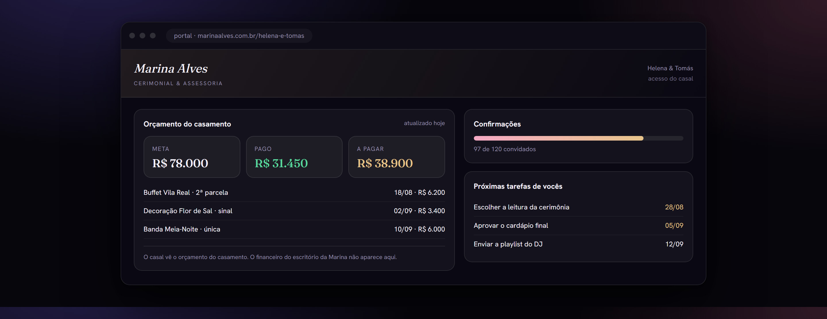 Prévia demonstrativa do portal para o casal